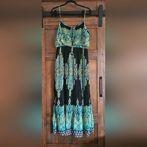 Snap Black and Green Paisley Maxi Dress